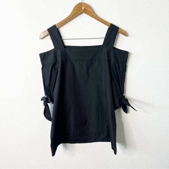 Double Standard Clothing NYC Open Shoulder Black Blouse Pleated Sleeves 38/ US S - Picture 1 of 9